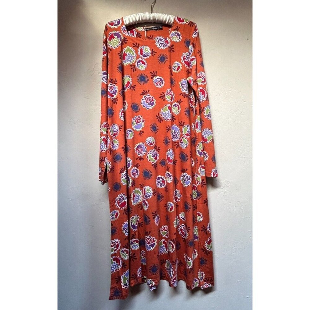Gudrun Sjoden "Maya" Tencel Jersey Midi Dress Large Orange Stretchy Boho New$98